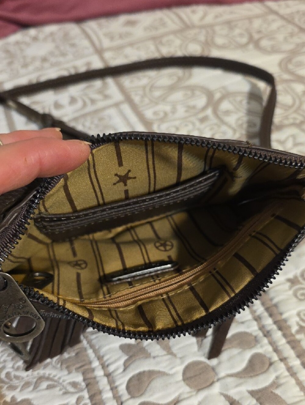 Montana West Brown Fringe Crossbody Bag with Studded Accent And Wristlet Strap - Picture 5 of 7